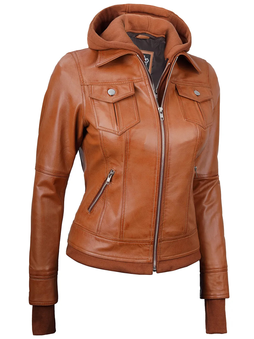 Women leather jacket with hood