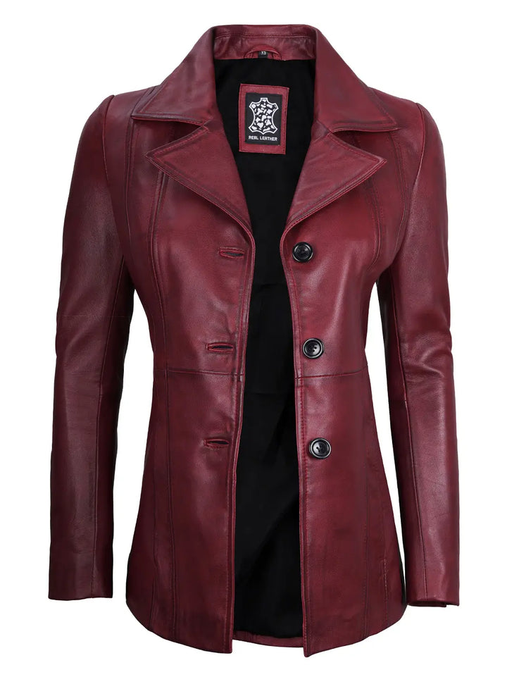 Women maroon leather blazer