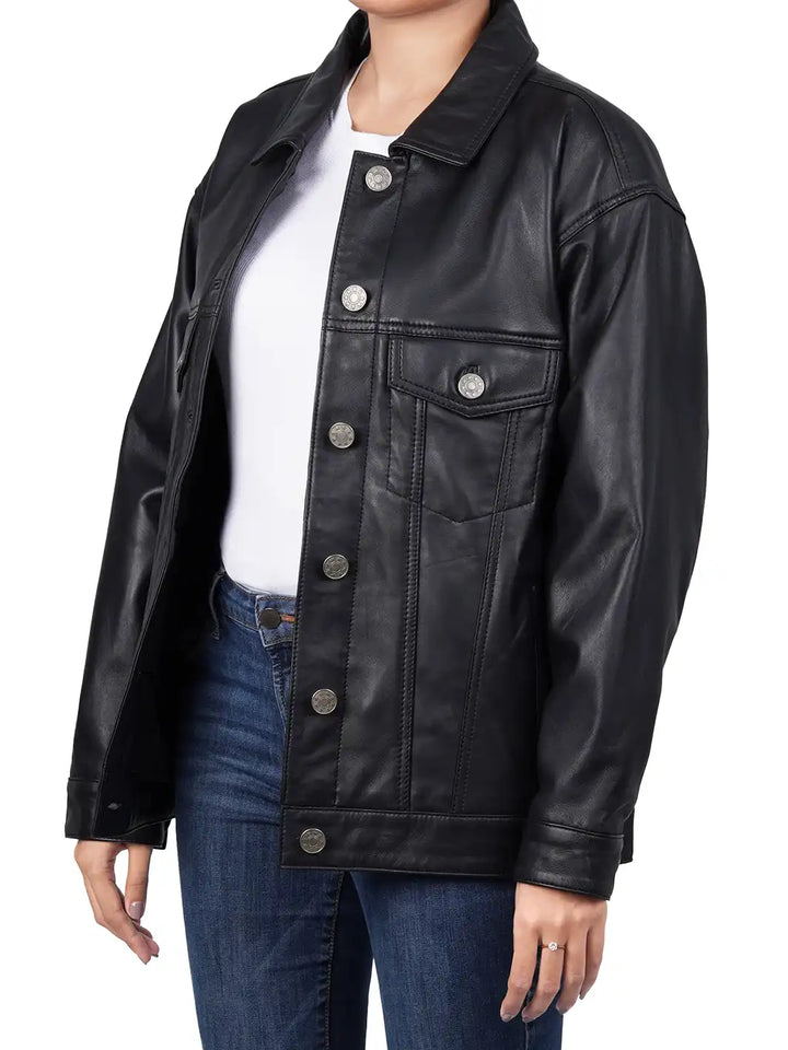 Women oversized leather jacket