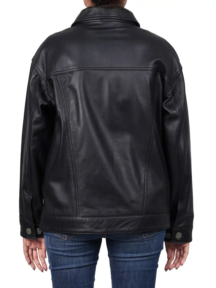 Women oversized leather jacket