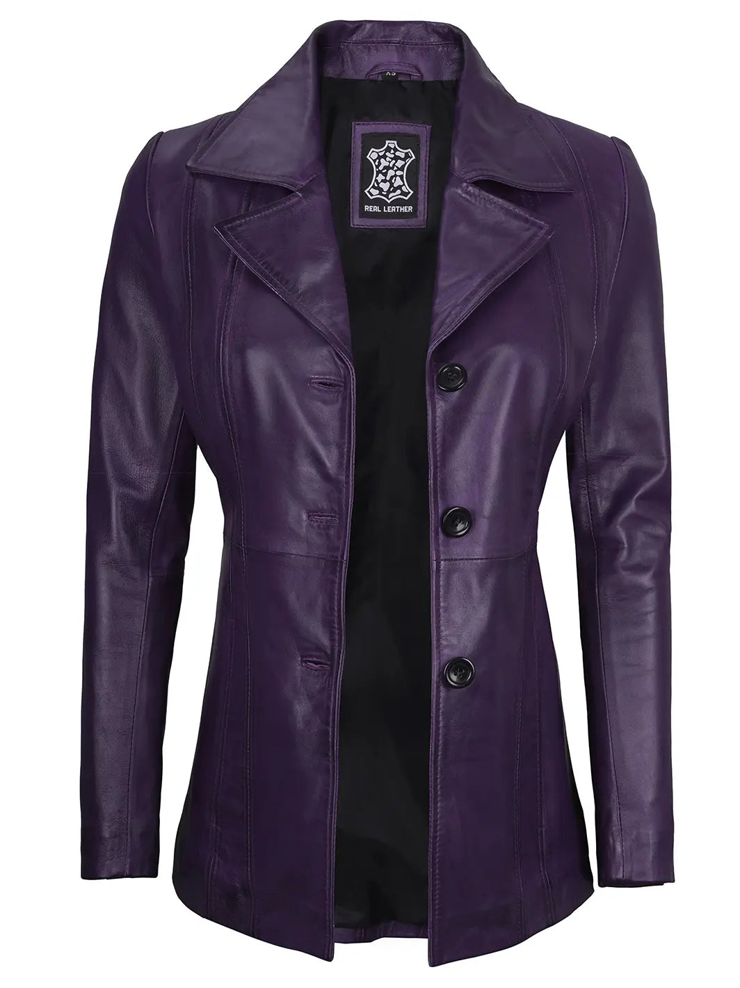 Women purple leather blazer