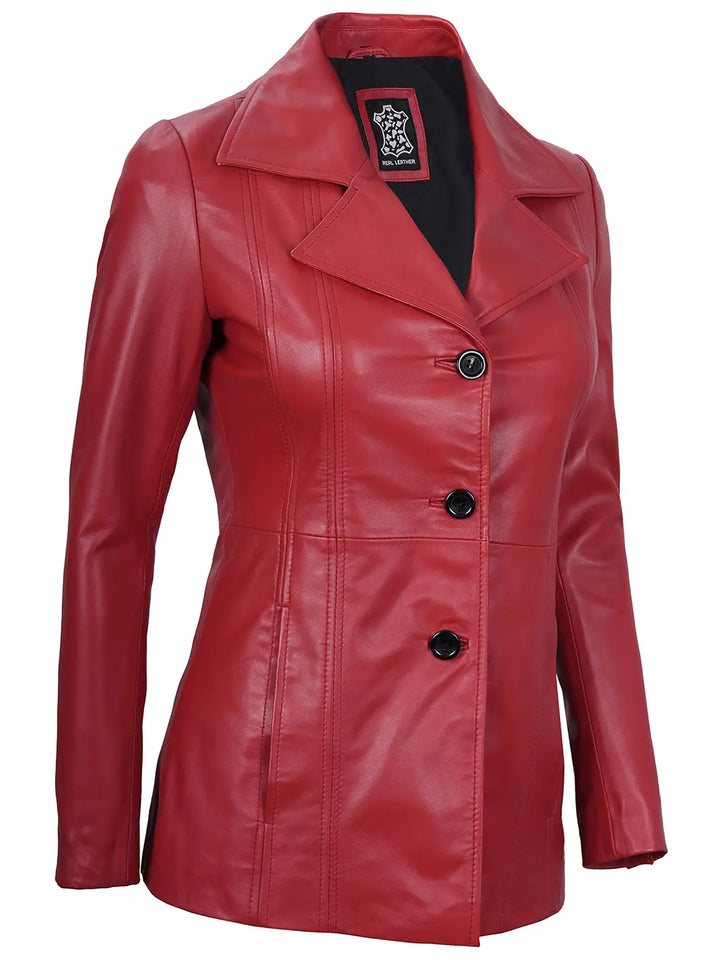 Women red leather blazer