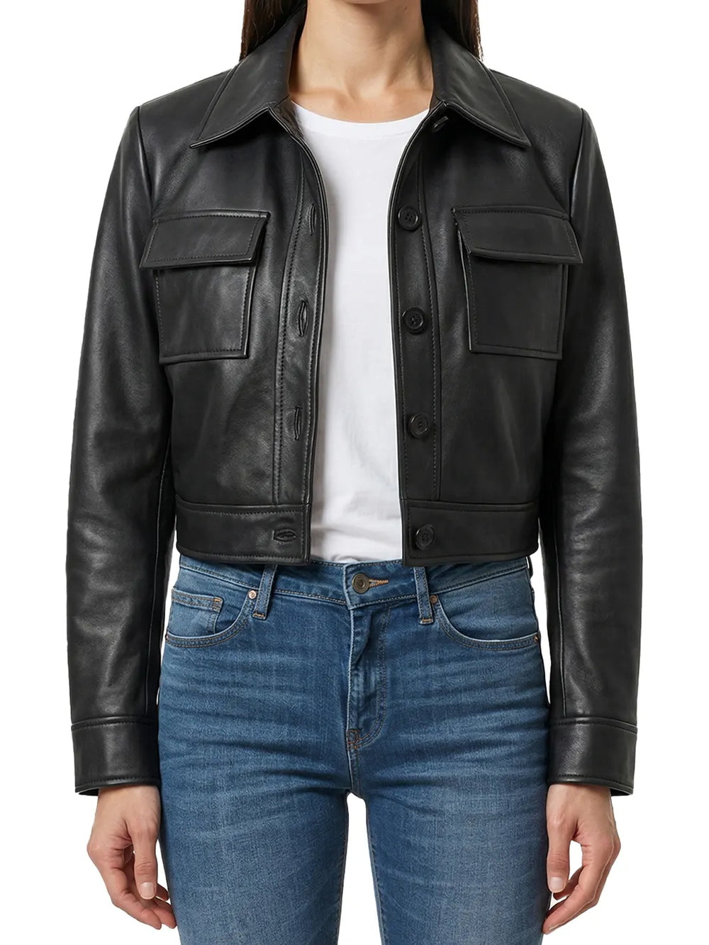 Womens-Black-Harrington-Cropped-Real-Leather-Jacket