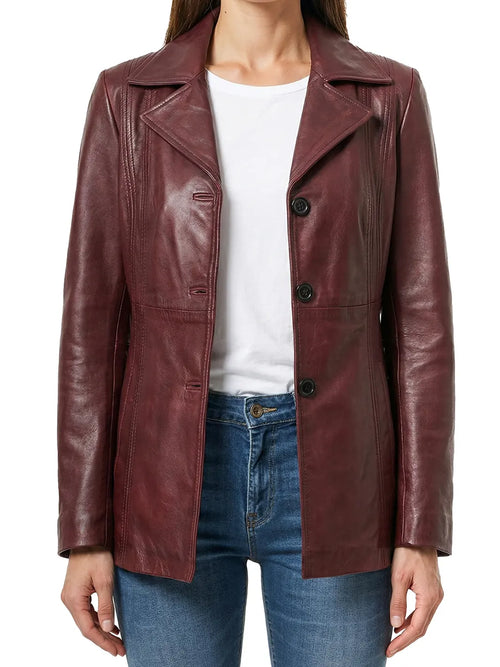 Womens-Real-Leather-Burgundy-Blazer-with-Three-Button