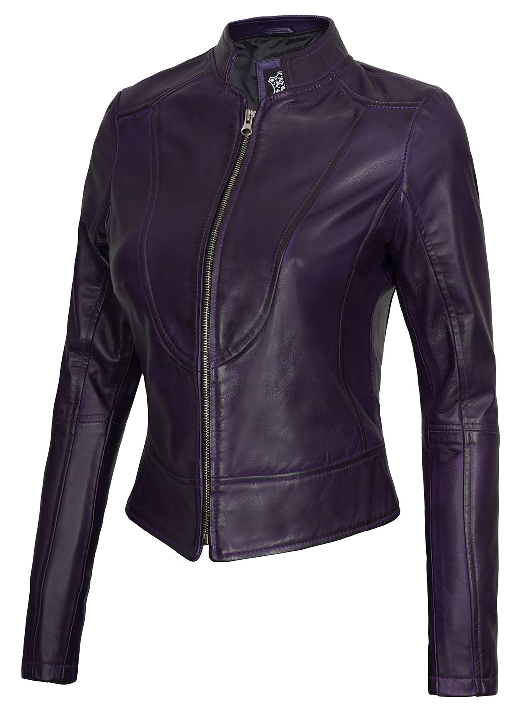 Womens Fitted Purple Leather Jacket Cafe Racer Jacket Decrum