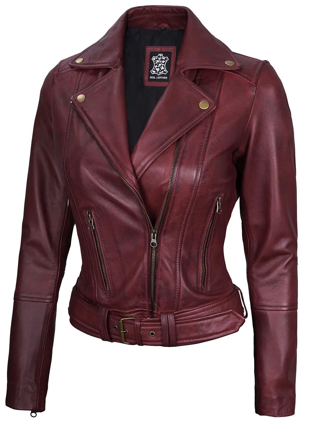 Womens Maroon Motorcycle Leather Jacket