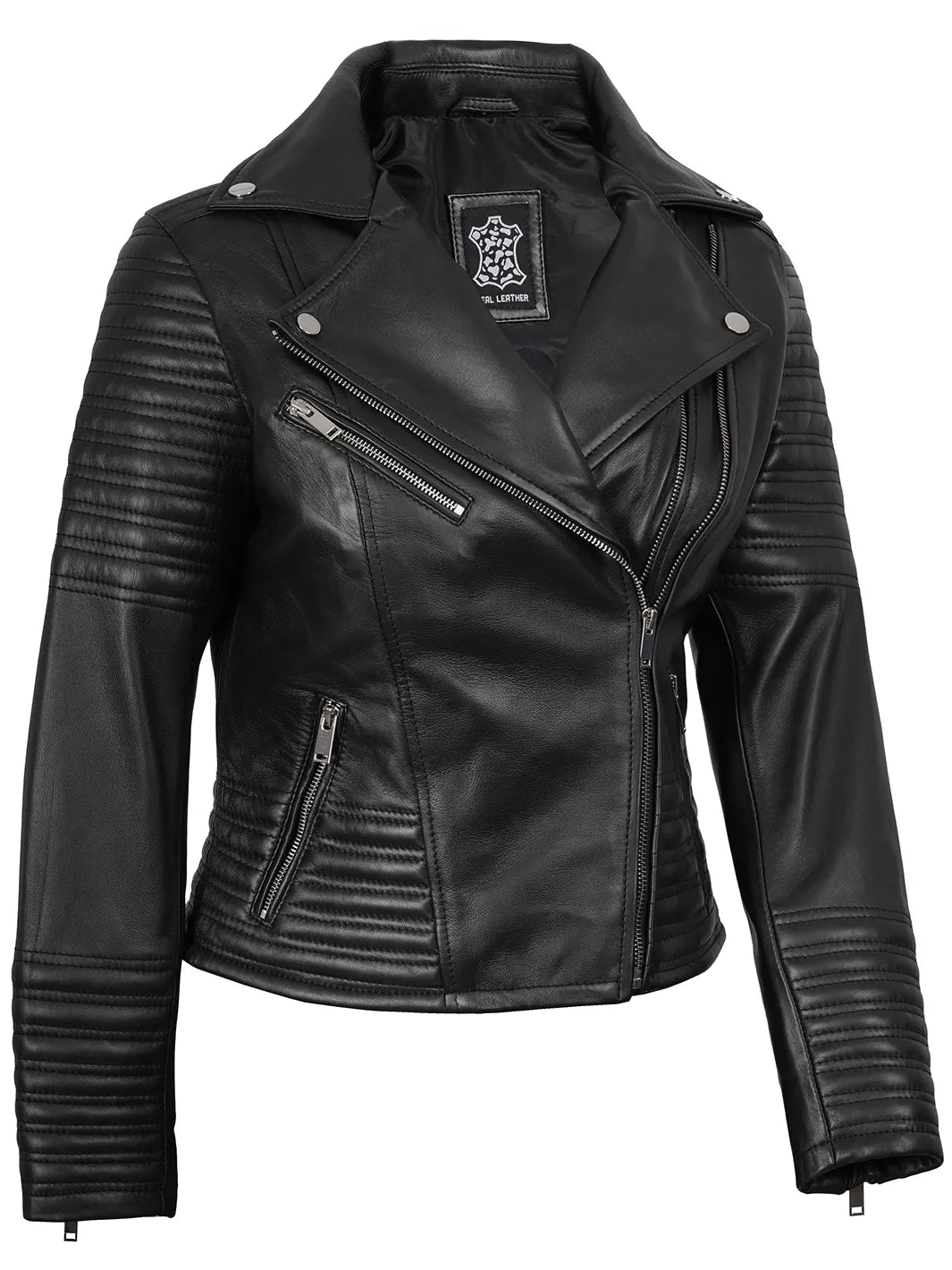Womens Black Asymmetrical Biker Leather Jackets