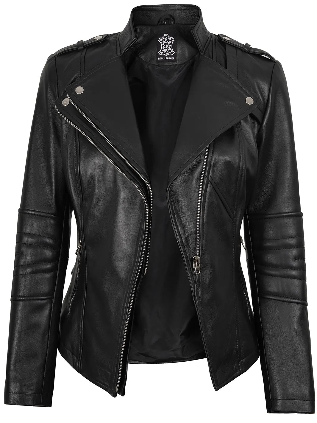 Womens Black Asymmetrical Leather Jacket Monica