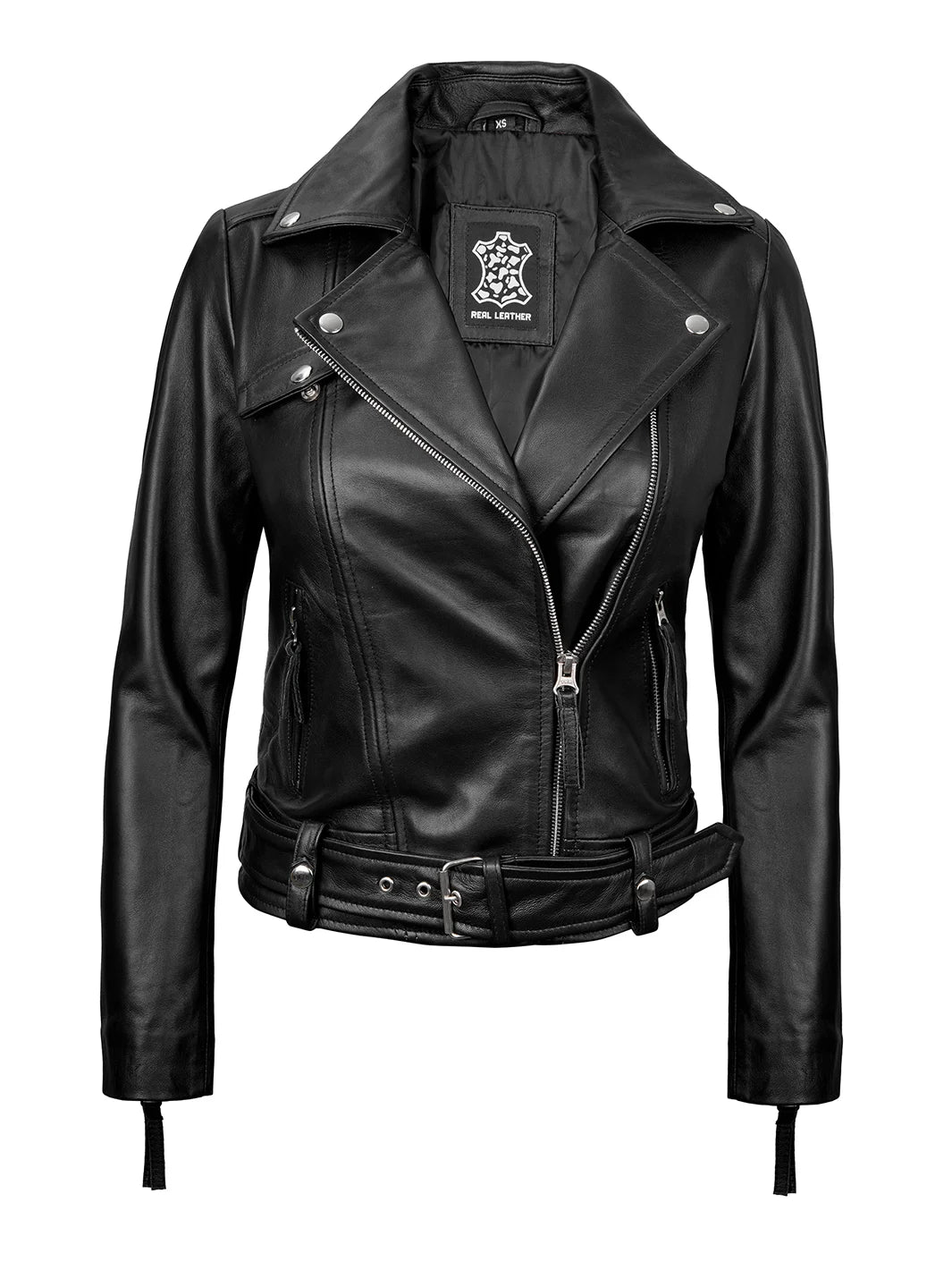 Angela Womens Black Asymmetrical Belted Leather Jacket – Decrum Angela Womens Black Asymmetrical Belted Leather Jacket – Decrum