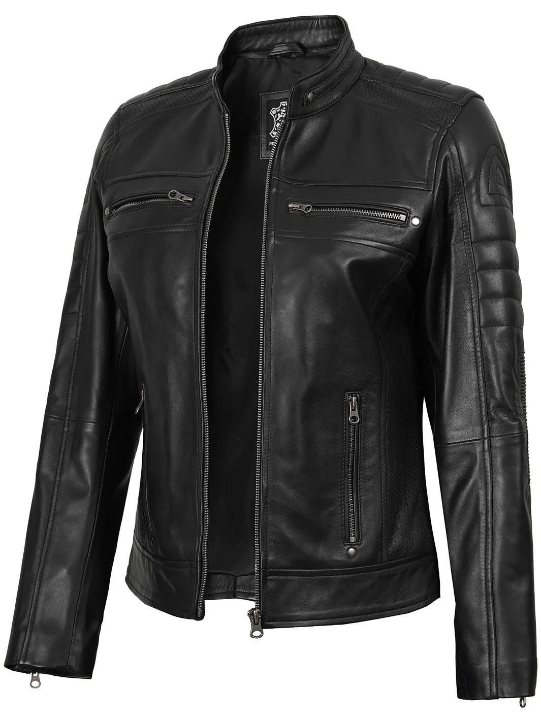 Black cafe racer leather jacket