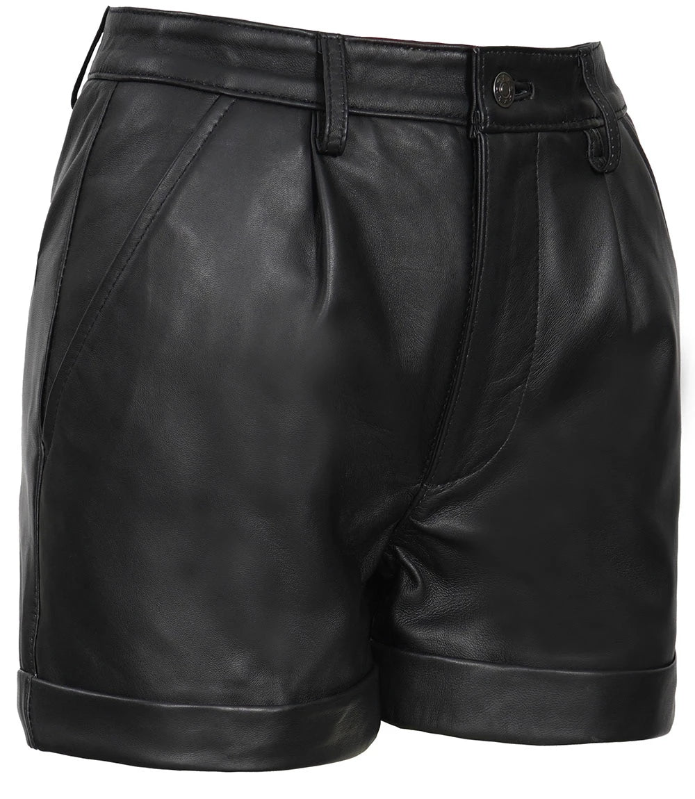 Women's Black High-Waisted Leather Shorts