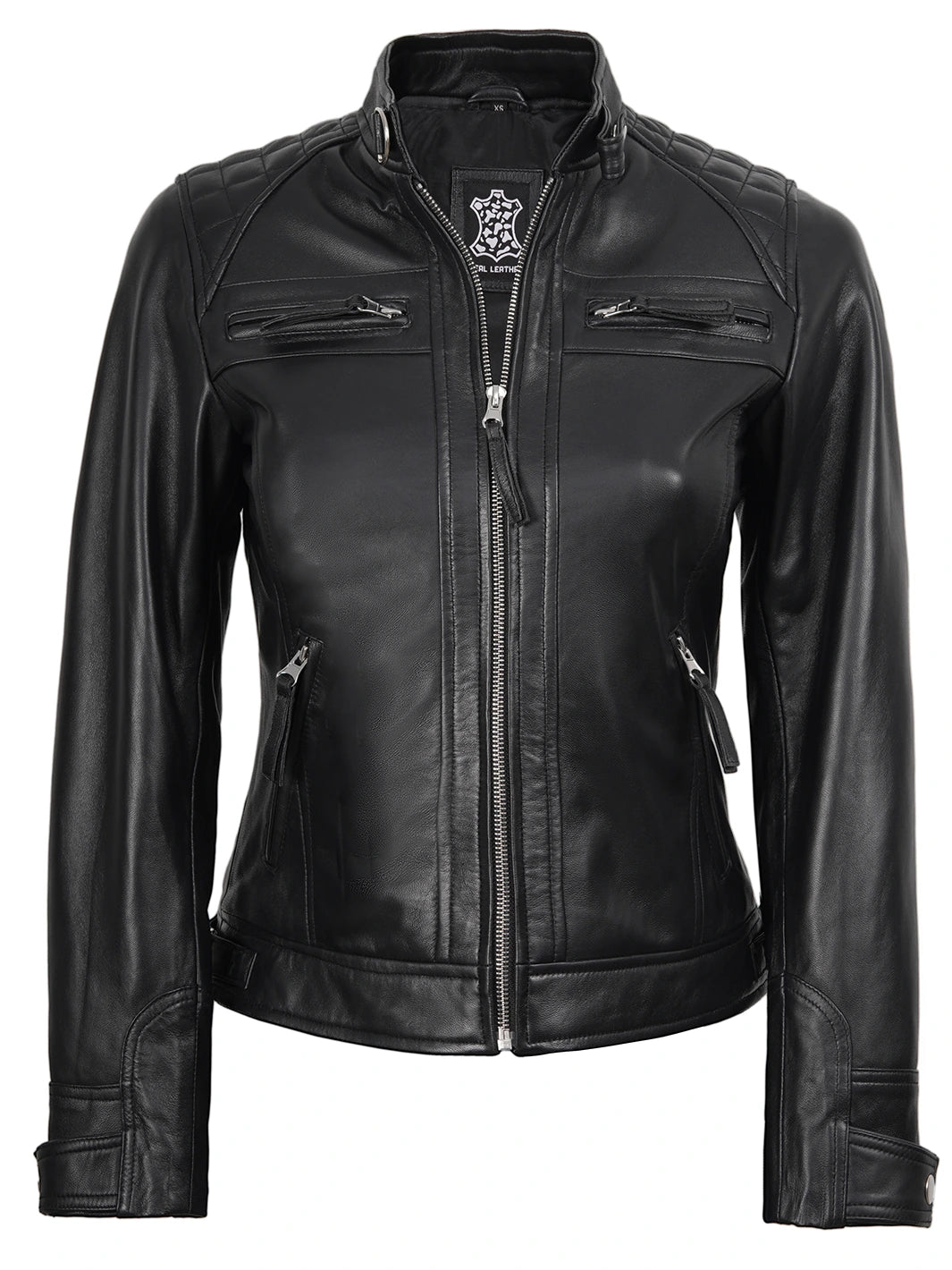 Womens Black Quilted Biker Leather Jacket
