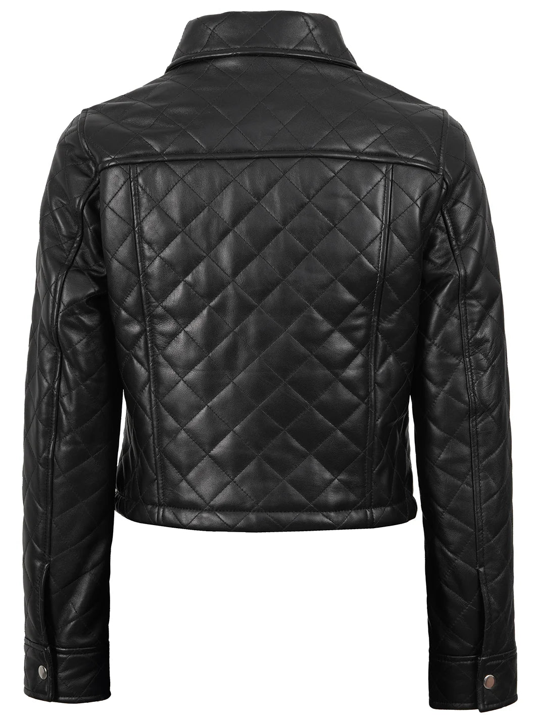 Womens Black Quilted Cropped Leather Jacket