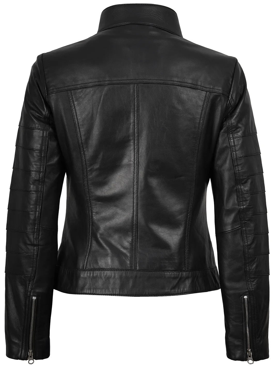  Womens Black Real Leather Cafe Racer Jackes
