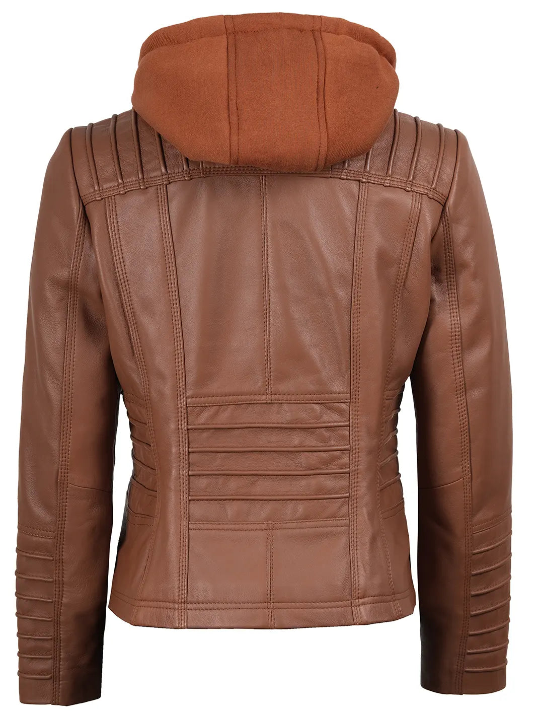 Womens Brown Leather Jacket With Removable Hood