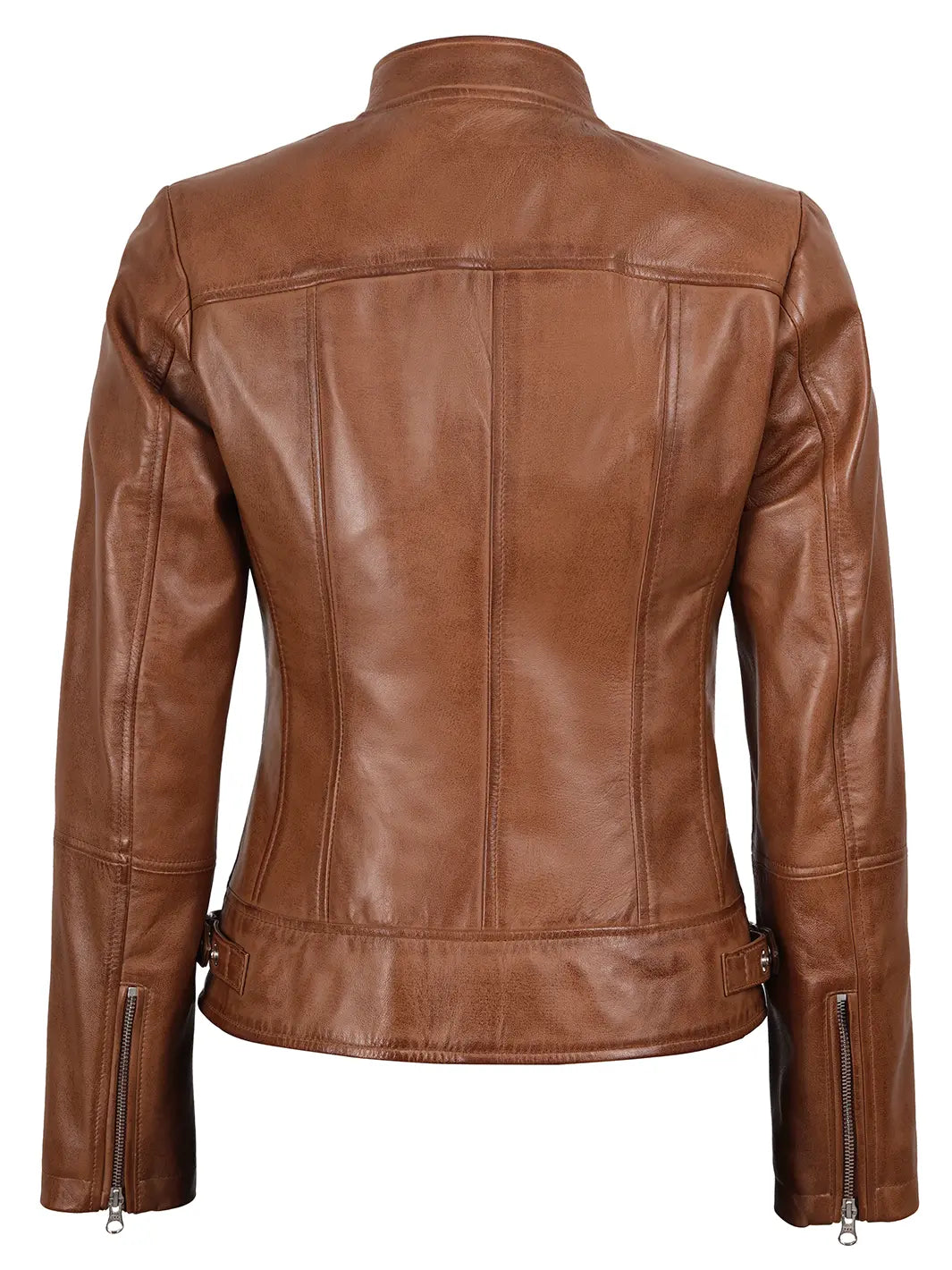 Womens Cafe Racer Tan Brown Real Leather Jacket