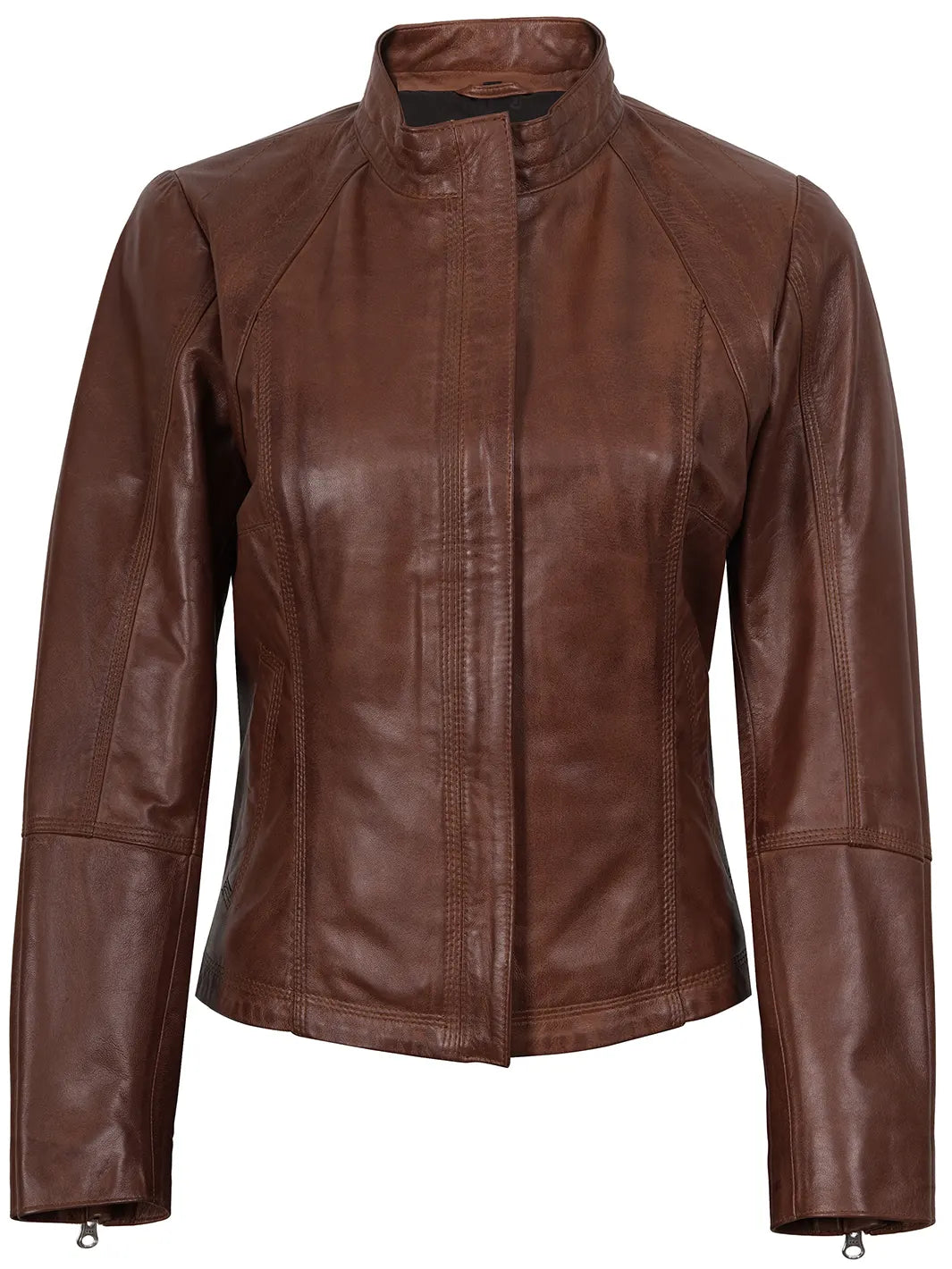 Womens Cognac Brown Biker Leather Jacket