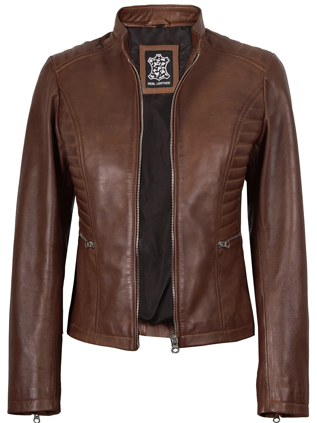 Womens Cognac Brown Biker Leather Jackets