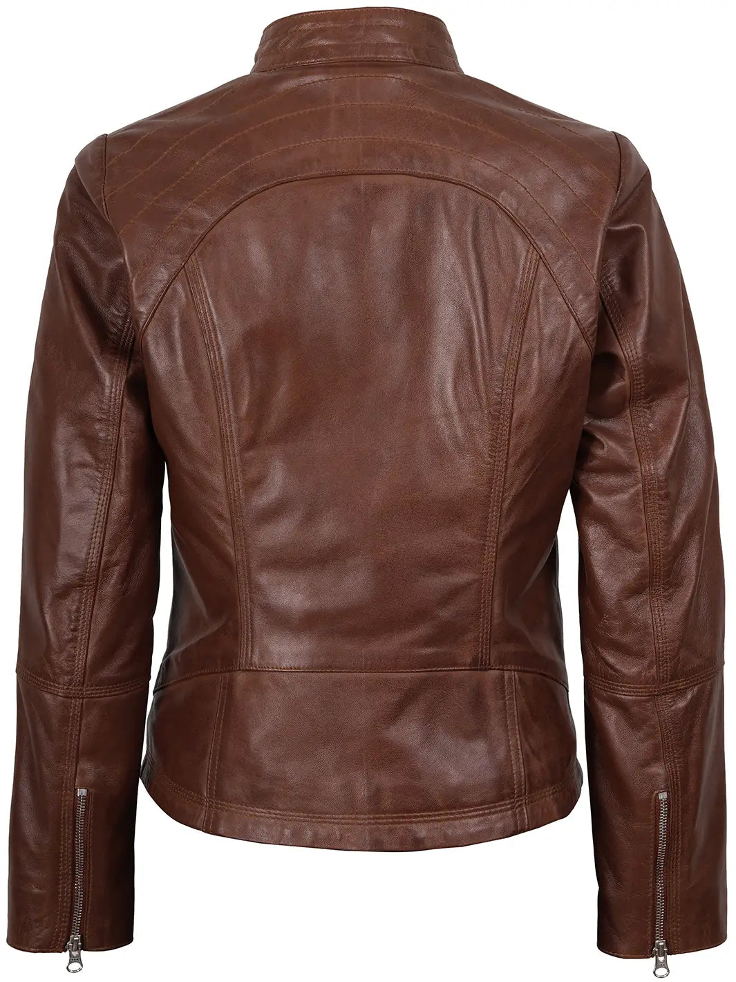 Womens Cognac Brown Biker Real Leather Jacket