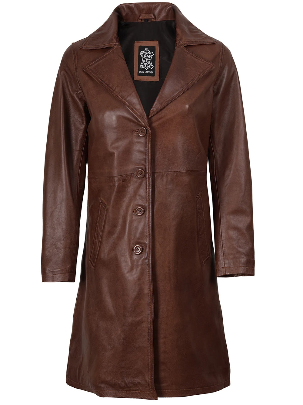 Women's Cognac Brown Real Leather Car Coat – Decrum