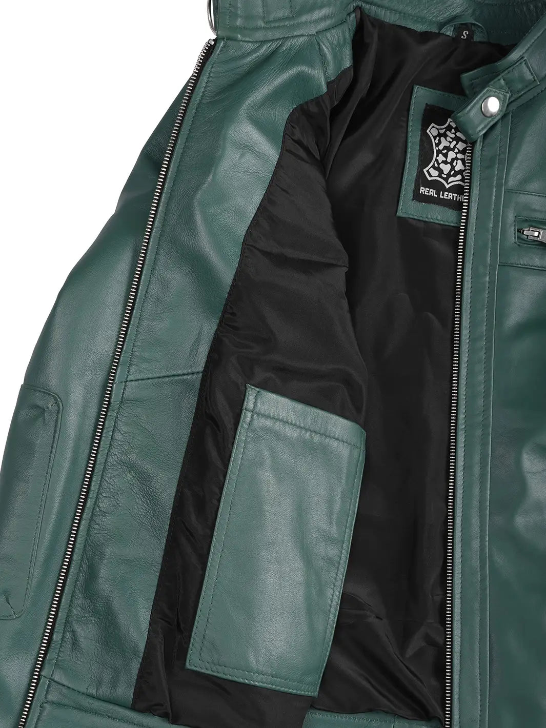 Womens Green Cafe Racer Leather Jacket Features