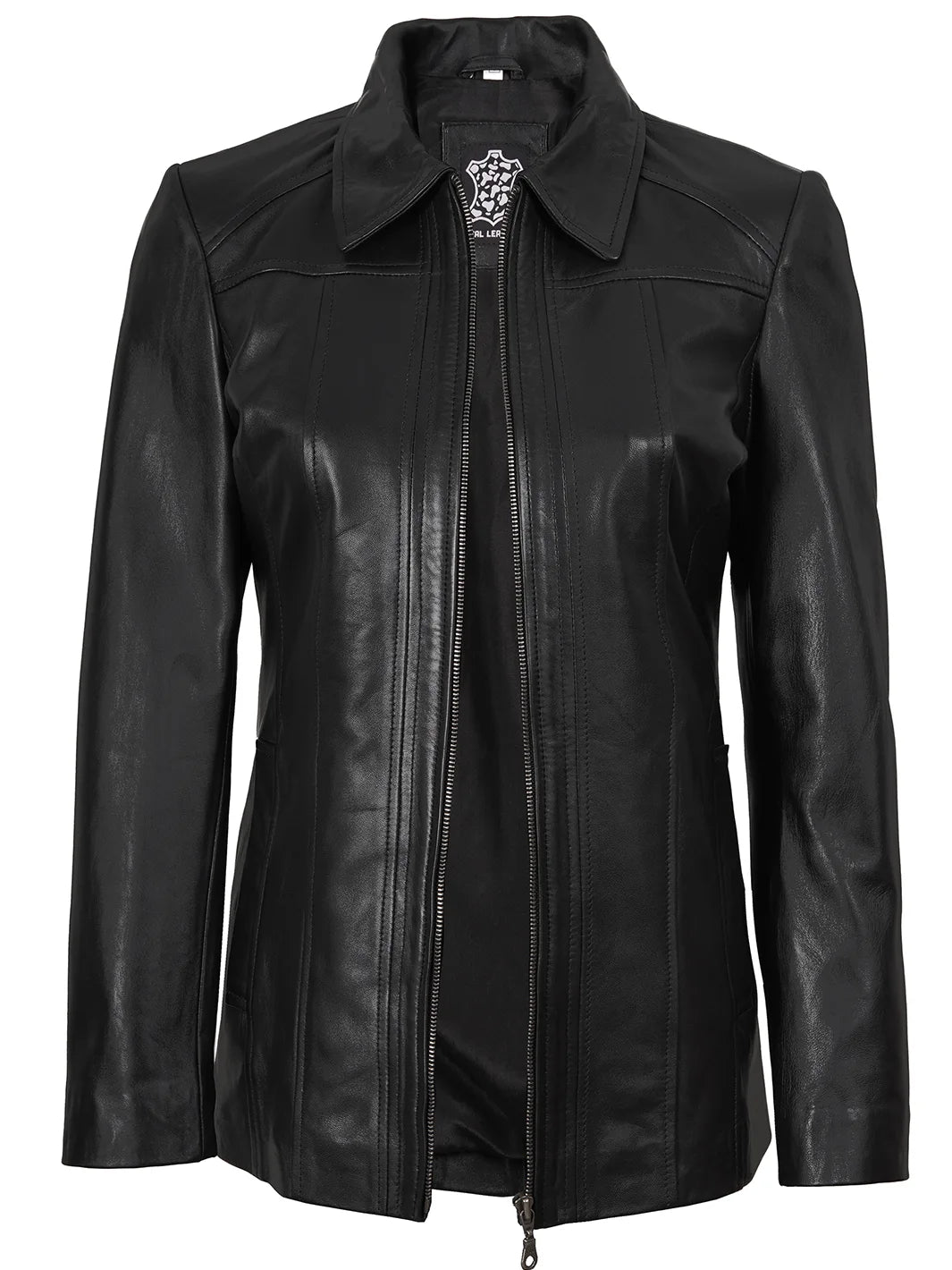 Womens Leather Black Car Coat Marsha 