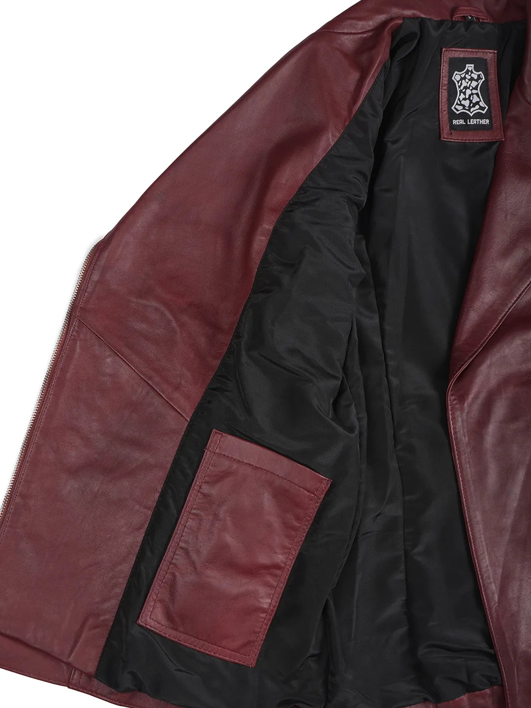 Womens Maroon Biker Jacket Features 