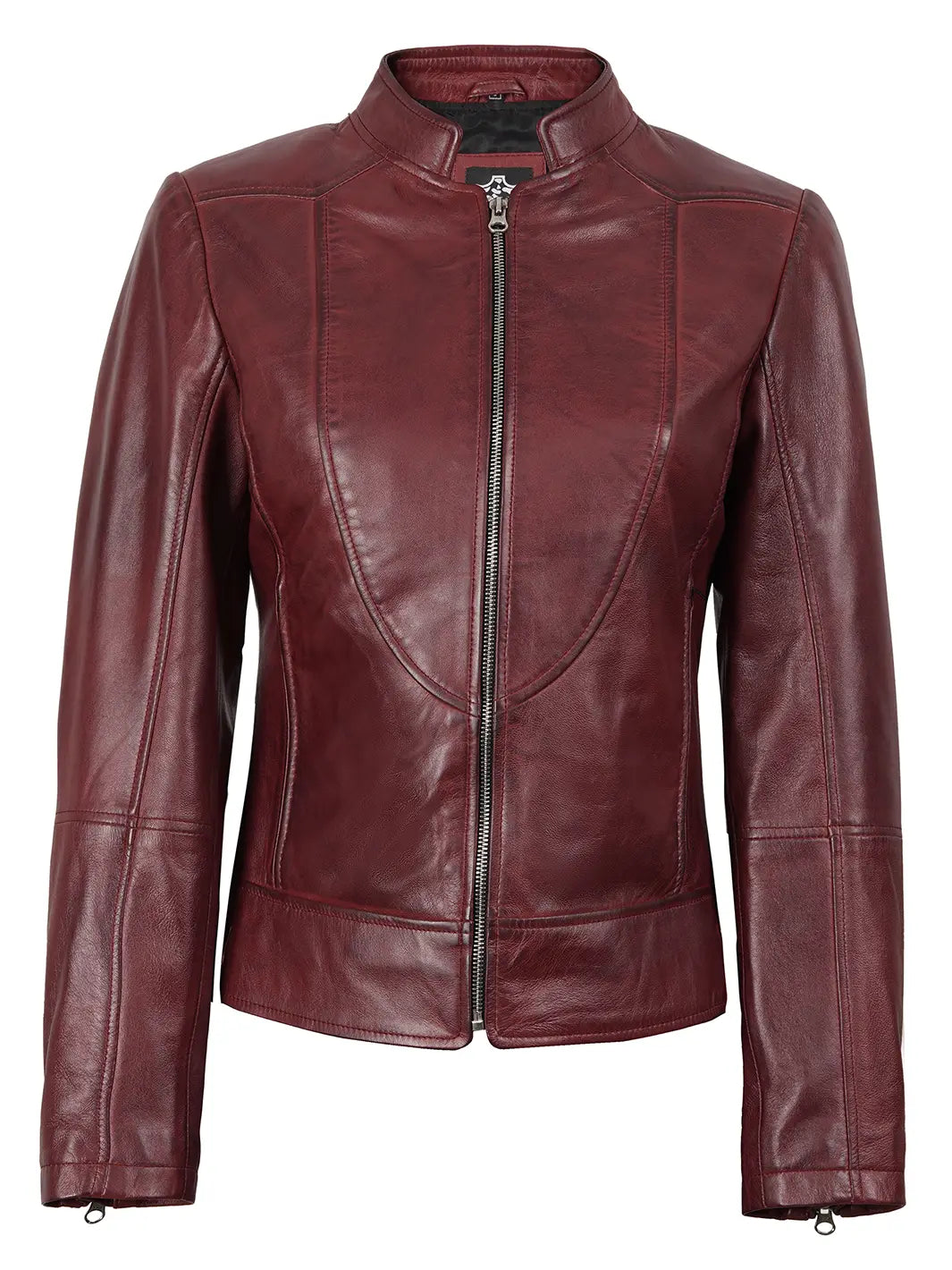 Maroon leather jacket on a white background