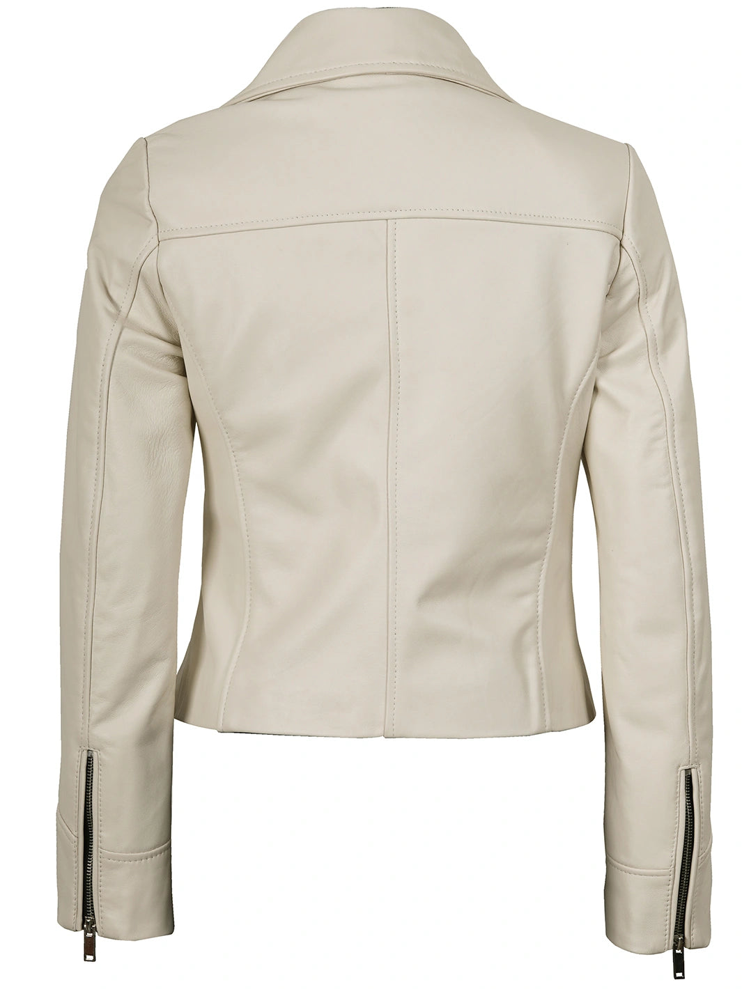 Women Moto Style Off White Real Leather Jacket