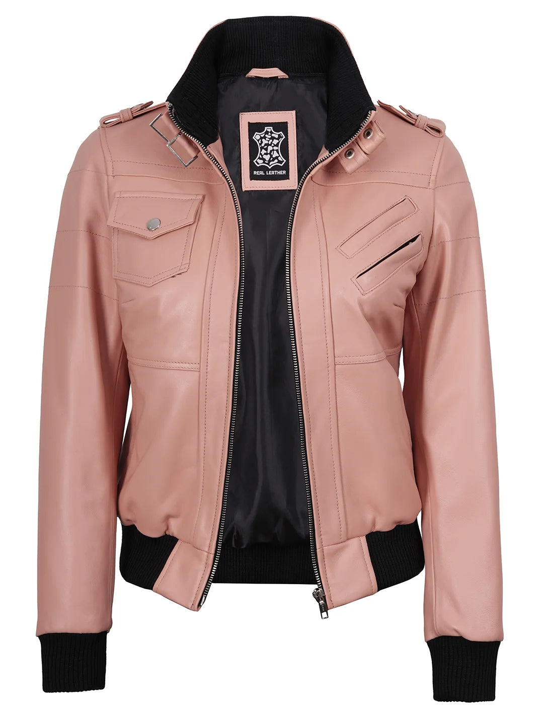 Pink Leather Jacket Bomber Hooded