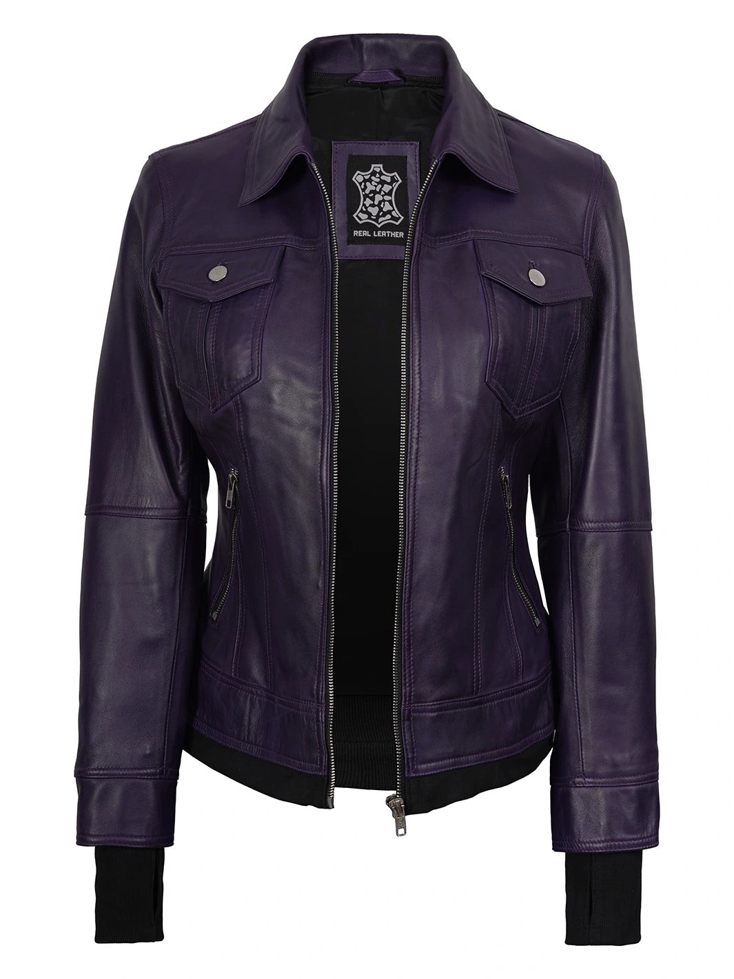 Womens Purple Hooded Leather Jacket Betty