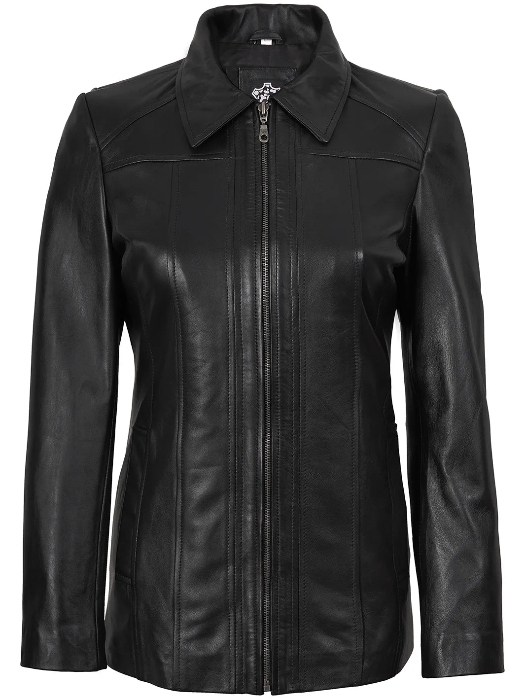 Womens Real Leather Black Car Coat Marsha 