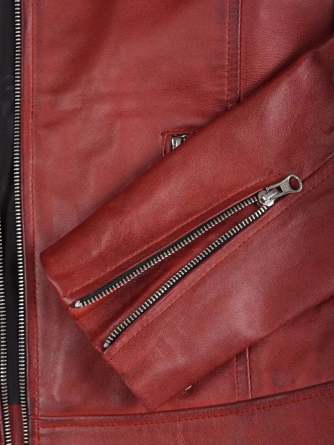 Decrum Austin Womens Red Cafe Racer Style Leather Jacket