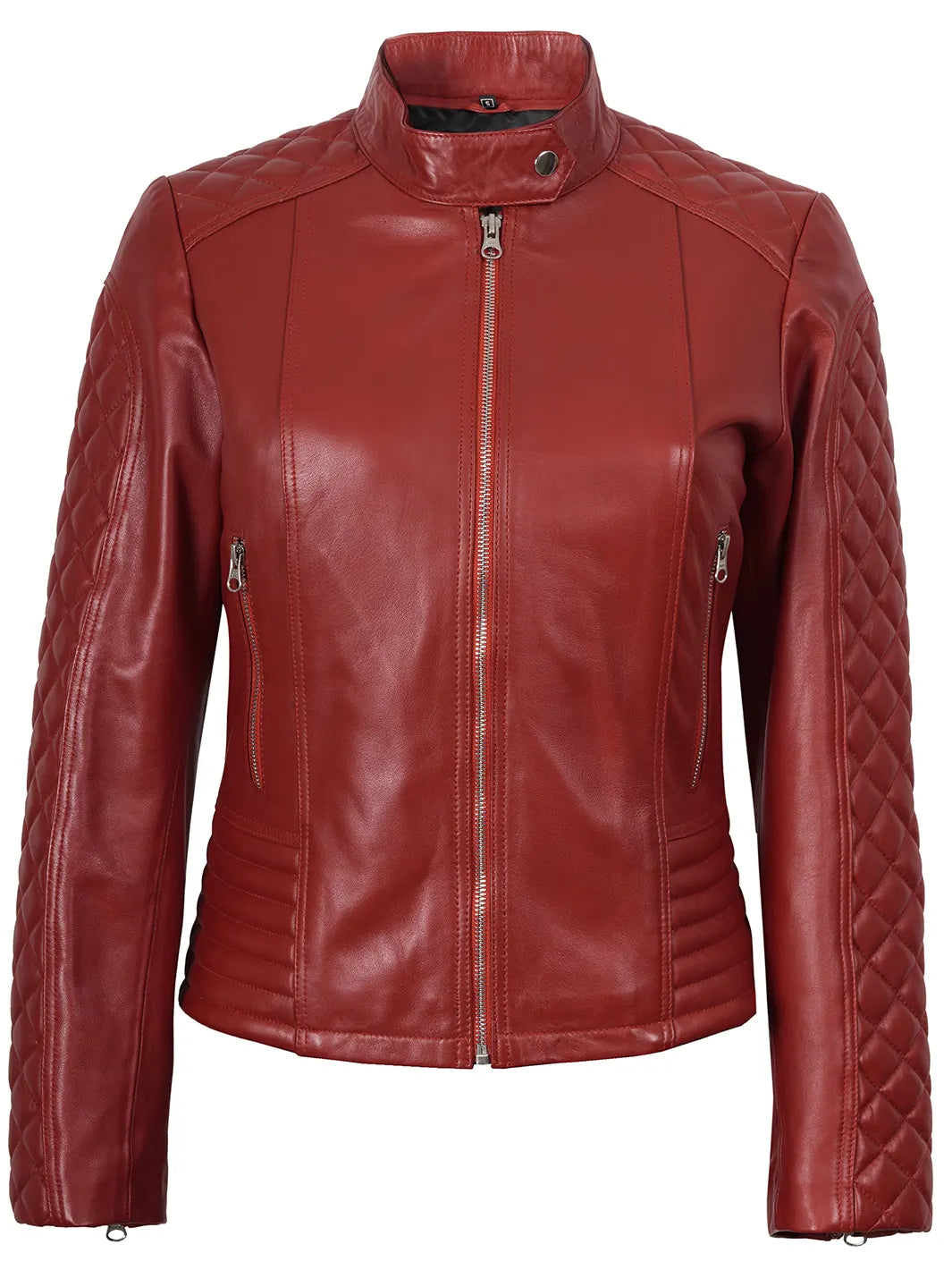 Womens Red Cafe Racer Leather Jacket 