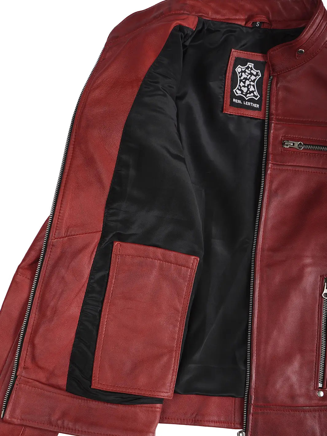 Decrum Austin Womens Red Cafe Racer Style Leather Jacket