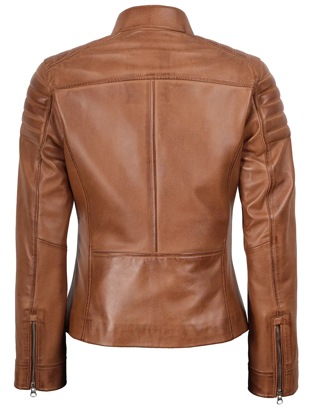 Womens Tan Brown Cafe Racer Leather Jacket