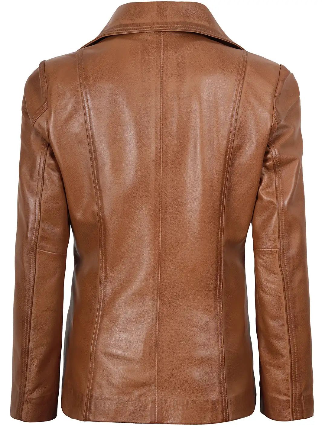 Womens Two Button Tan Brown Leather Blazer Jacket