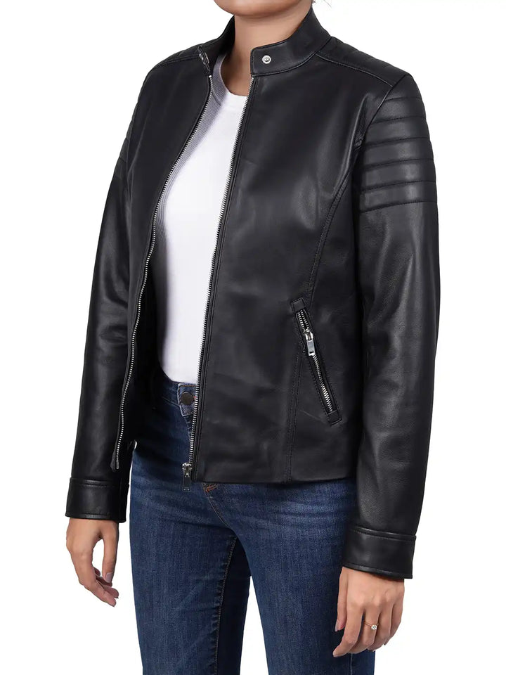 Womens biker leather jacket