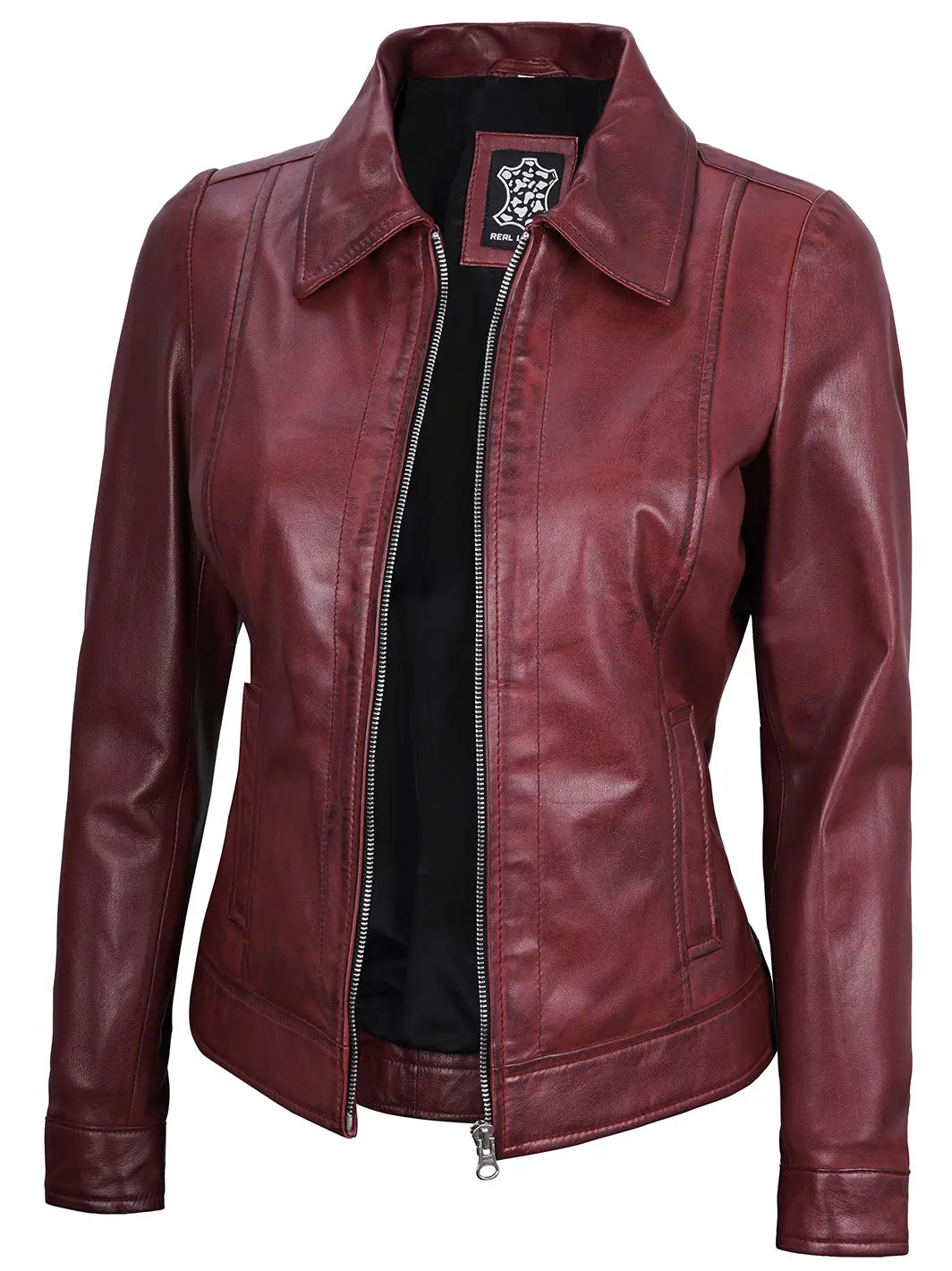 Womens leather jacket maroon