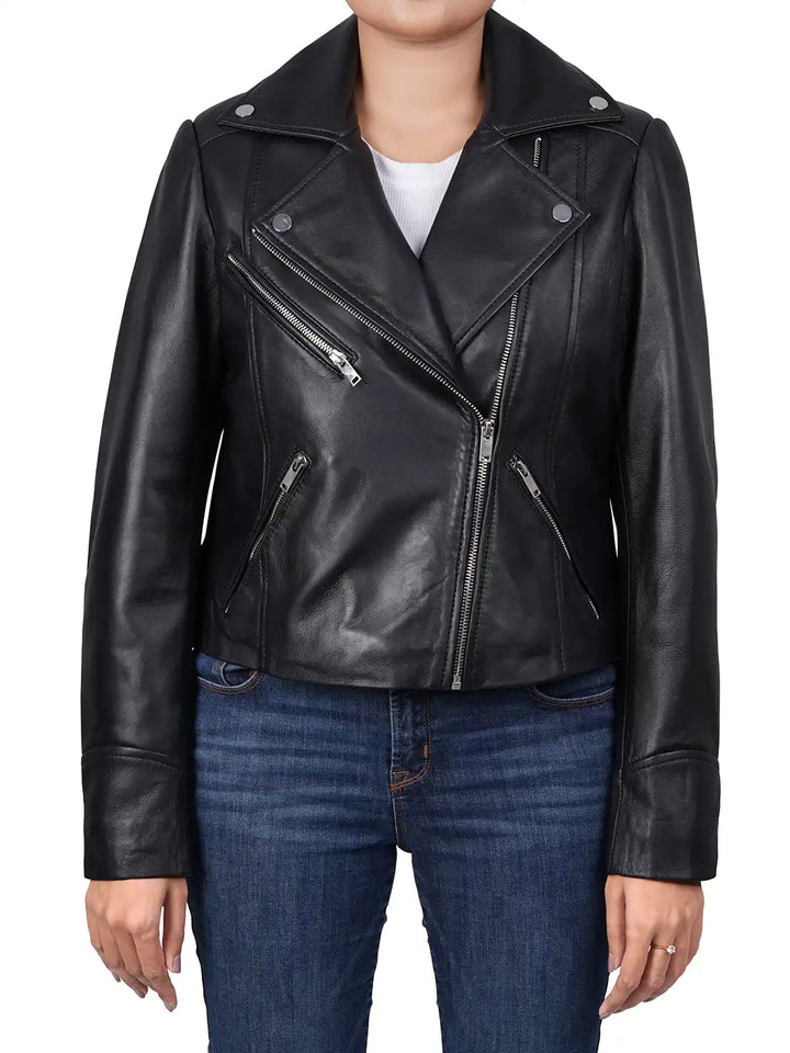 Womens leather jacket relax fit