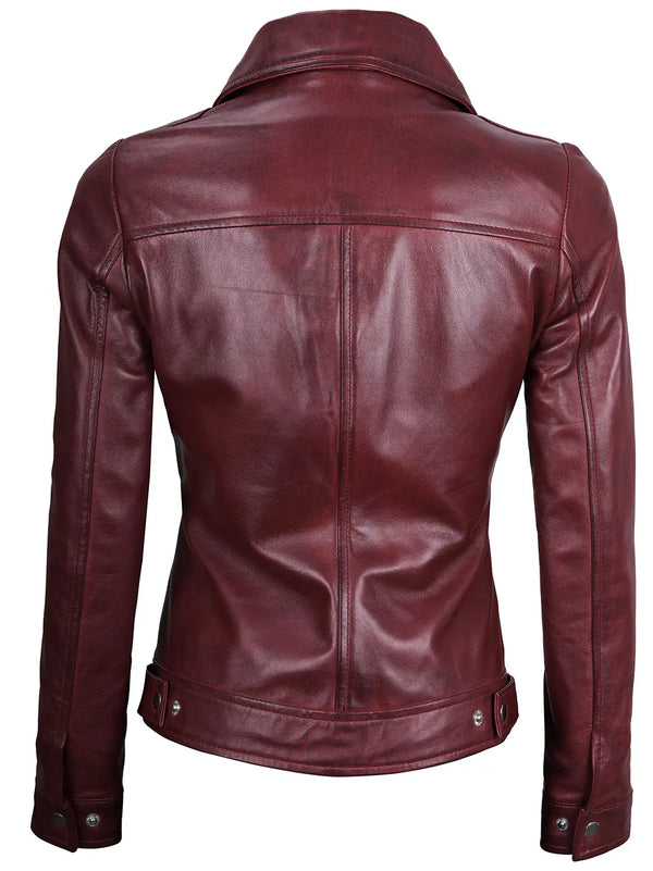 Men's Burgundy Wax Harrington Style Leather Jacket – Decrum