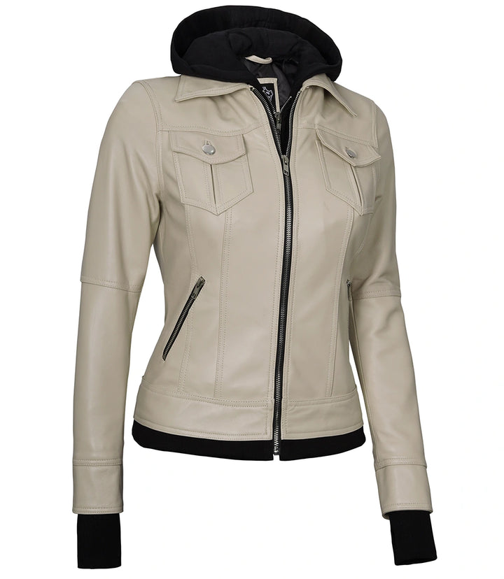 beige leather jacket for women