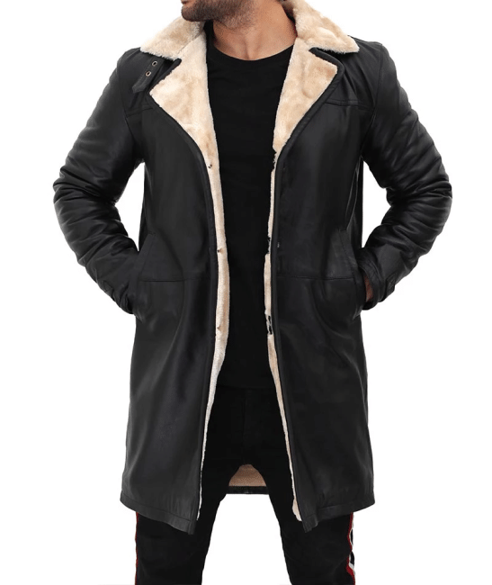 Real Leather Black Shearling Coat Mens Decrum