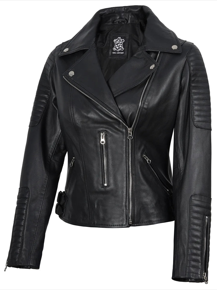 womens black biker jacket 