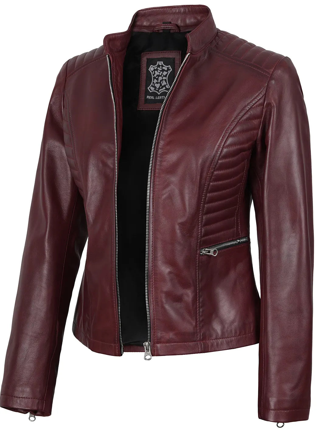 rachel maroon leather jacket