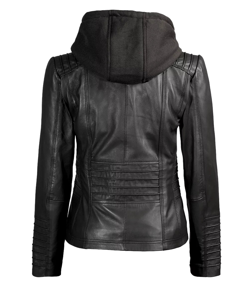 Black Leather Jacket With Removable Hood