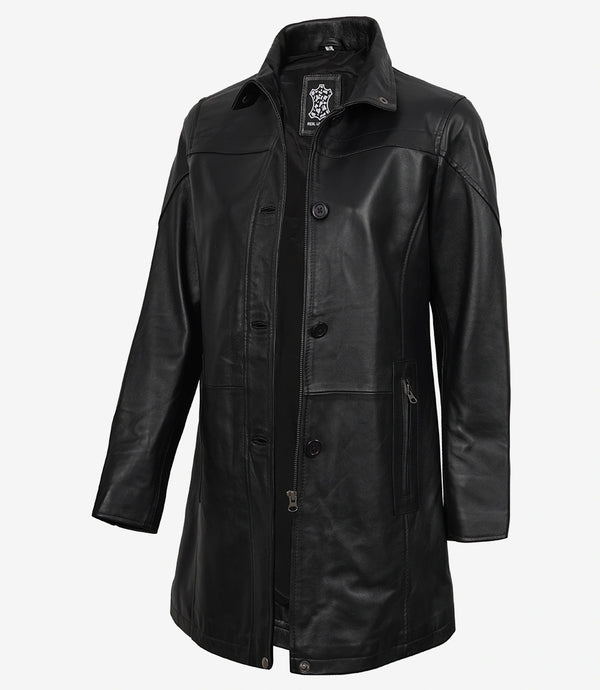 Womens Black Leather Coat