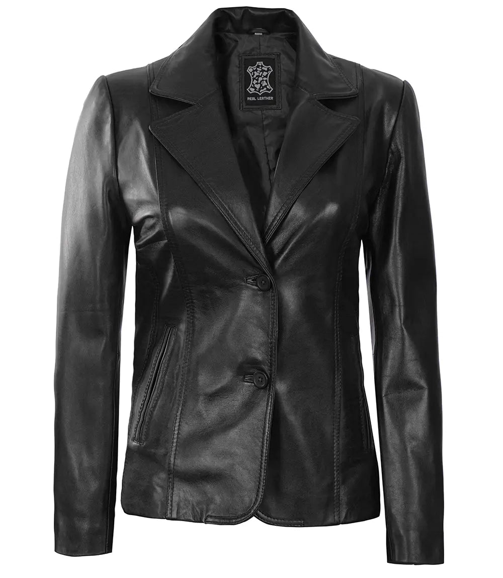 black leather blazer for women