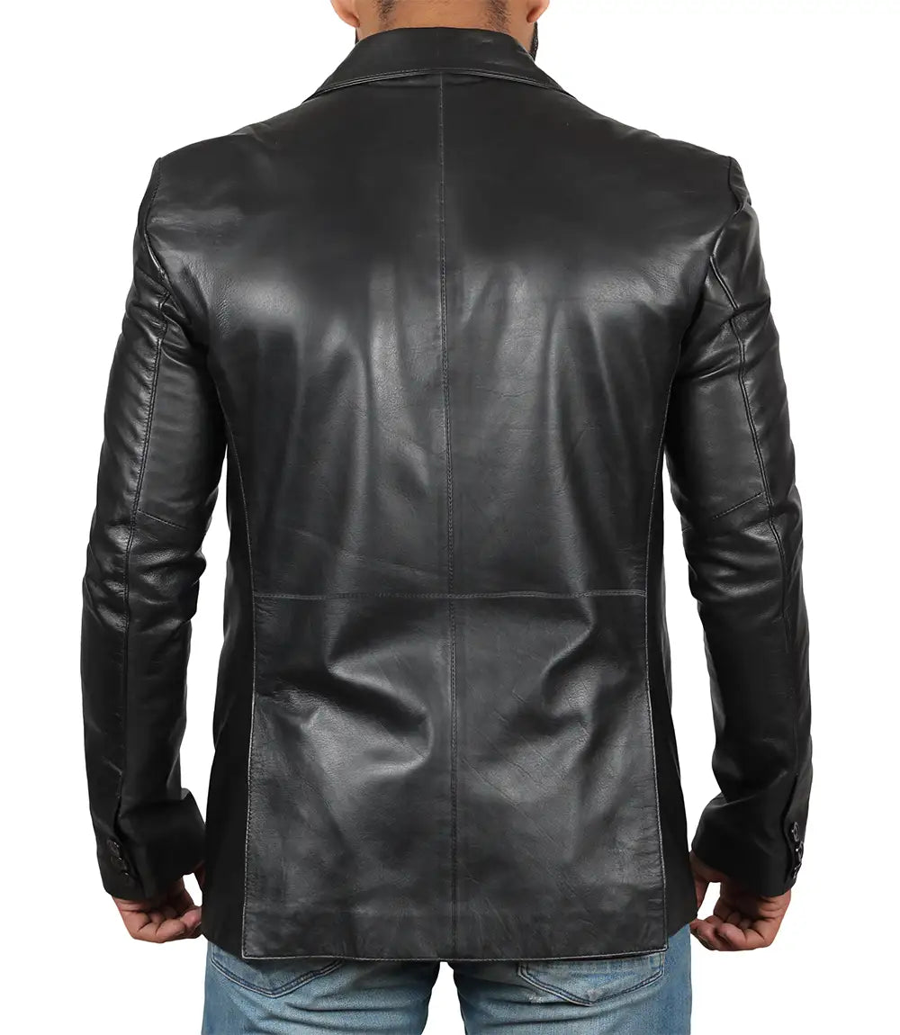 black leather blazer mens jacket 