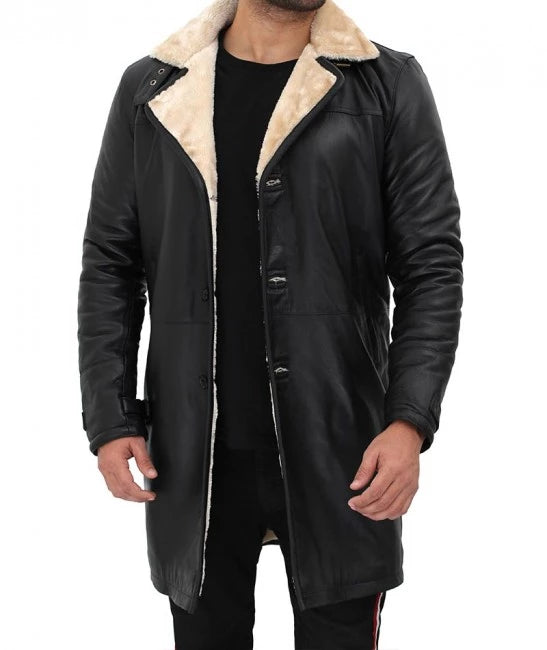 Real Leather Black Shearling Coat Mens Decrum